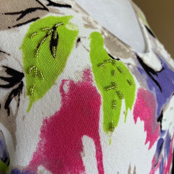 Peck & Peck Floral Print Lightweight Knit Top w/Sequin & Bead Accents Size XL - Picture 6 of 10